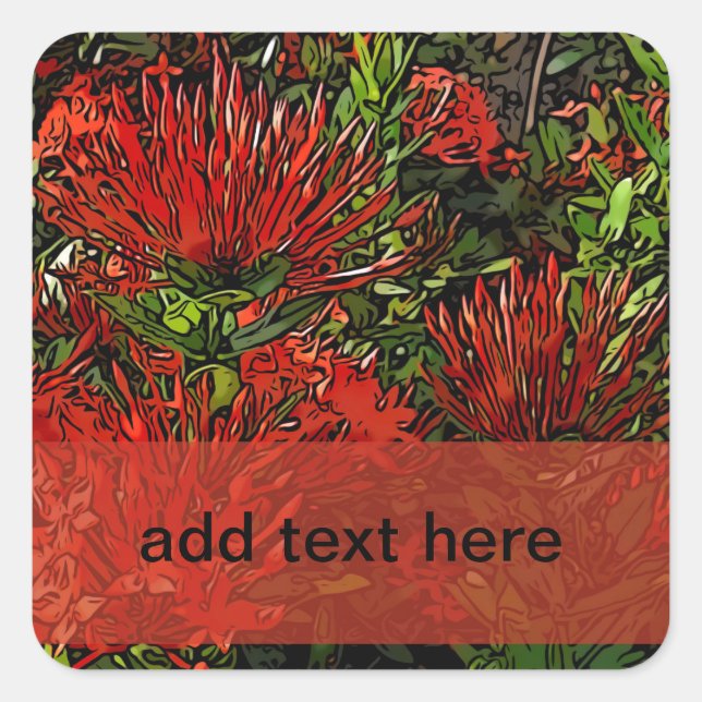 Vibrant Red Orange Firebush Plant Square Sticker (Front)