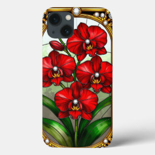 Vibrant Red Orchids in Ornamental Gold Frame iPhone 13 Case