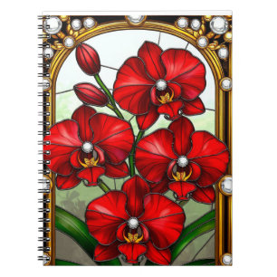 Vibrant Red Orchids in Ornamental Gold Frame Notebook