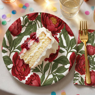 Vibrant Red Peony Collection Customisable Party Paper Plate