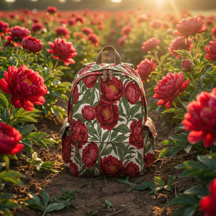 Vibrant Red Peony Collection Customizable Party Printed Backpack