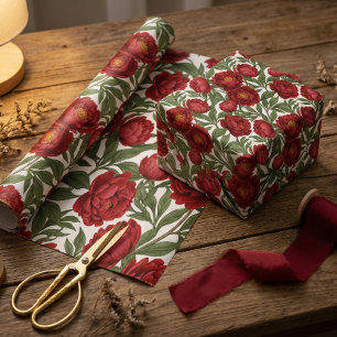 Vibrant Red Peony Collection Customizable Party  Wrapping Paper