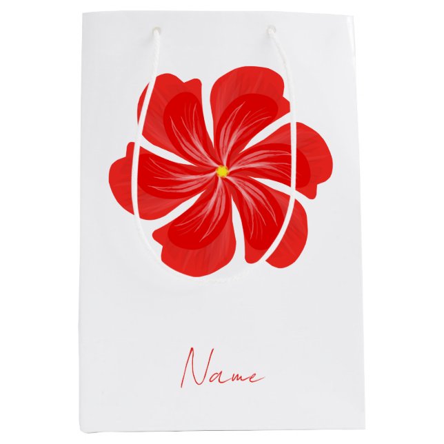 Vibrant Red Petal Bloom - Minimalist Floral Art Medium Gift Bag (Front)