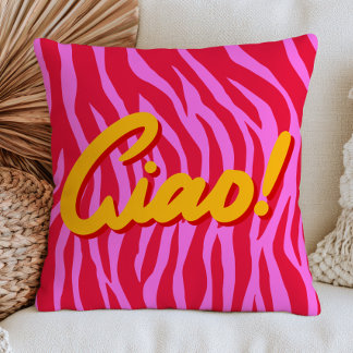 Vibrant Red& Pink Zebra Print Pattern Ciao!  Cushion