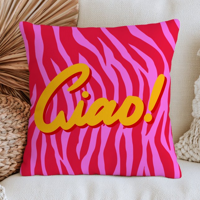 Vibrant Red& Pink Zebra Print Pattern Ciao!  Cushion (Creator Uploaded)