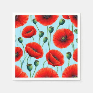 Vibrant Red Poppies on a Light Blue Background Napkin
