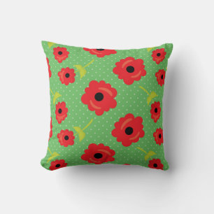 Vibrant Red Poppy Pattern Cushion