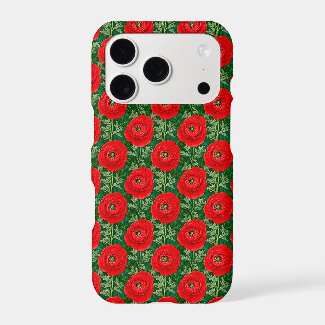 Vibrant Red Ranunculus Floral Pattern (Back)
