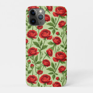 Vibrant Red Ranunculus Floral Pattern iPhone 11 Pro Case