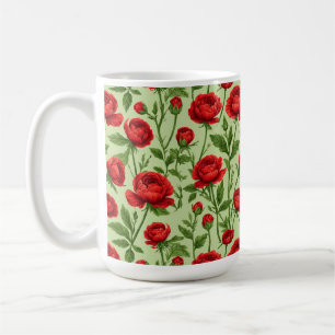 Vibrant Red Ranunculus Floral Pattern Coffee Mug