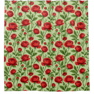 Vibrant Red Ranunculus Floral Pattern Shower Curtain