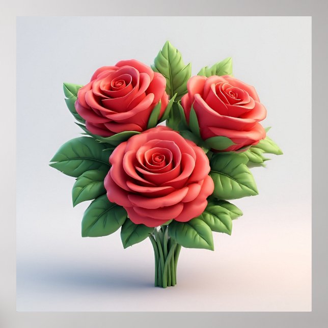Vibrant Red Rose Bouquet Poster (Front)