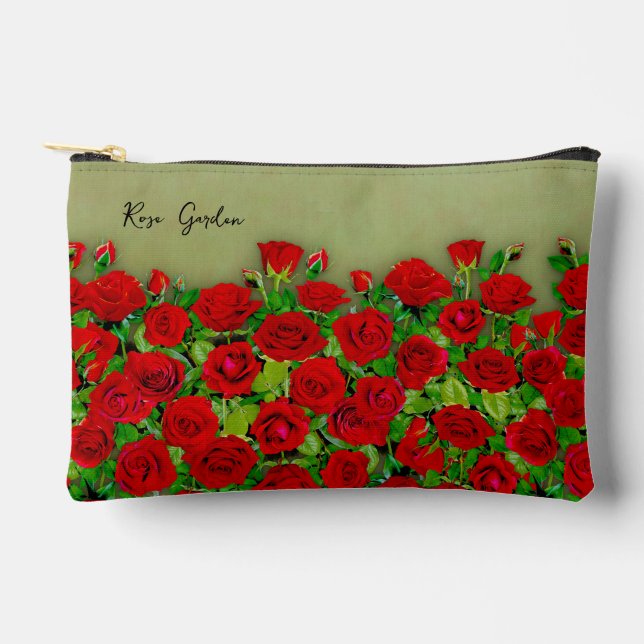 Vibrant Red Rose Garden Floral Pattern Accessory Pouch (Front)