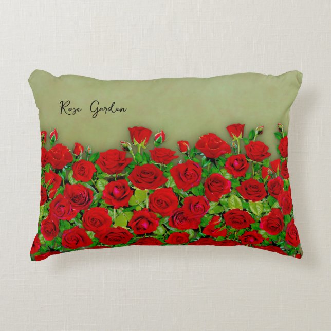 Vibrant Red Rose Garden Floral Pattern Decorative Cushion (Front)
