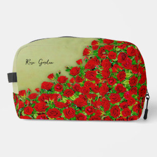Vibrant Red Rose Garden Floral Pattern Dopp Kit