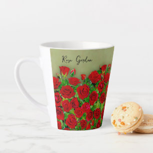 Vibrant Red Rose Garden Floral Pattern Latte Mug