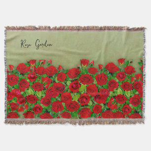 Vibrant Red Rose Garden Floral Pattern Throw Blanket