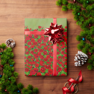 Vibrant Red Rose Garden Floral Pattern Wrapping Paper