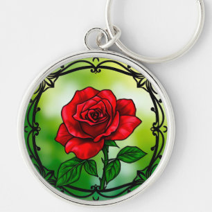 Vibrant red rose key ring
