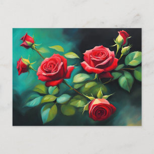 Vibrant Red Roses  Postcard