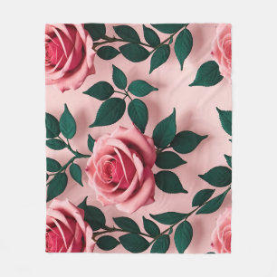 Vibrant Red Roses With Dark Green Leaves  Fleece Blanket