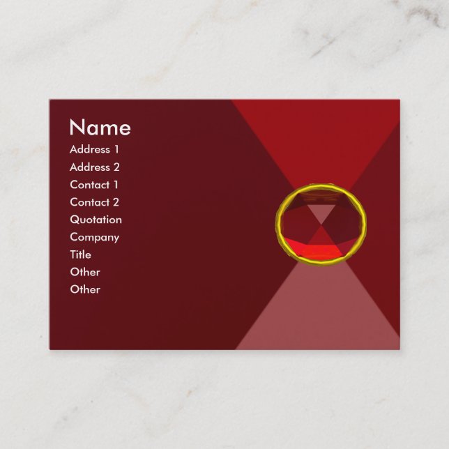VIBRANT RED RUBY GEMSTONE Abstract Geometric Business Card (Front)