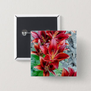 Vibrant Red Stargazer Lily Botanical Flower 15 Cm Square Badge
