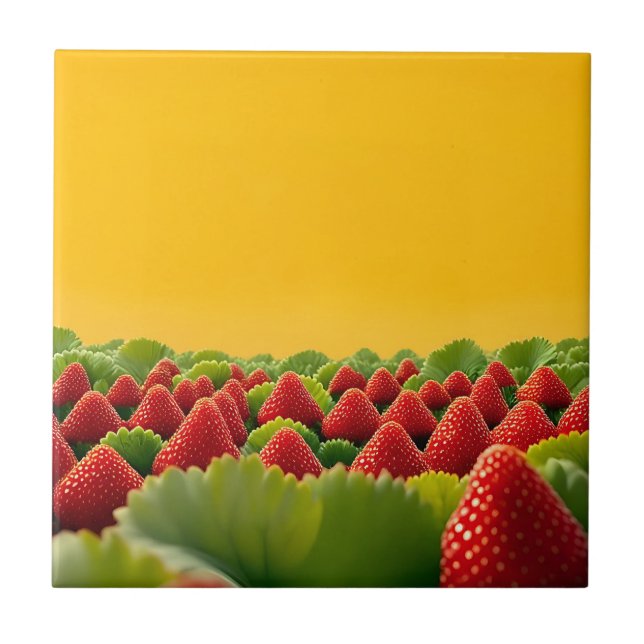 Vibrant Red Strawberry Field Ceramic Tile (Front)