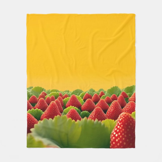 Vibrant Red Strawberry Field Fleece Blanket (Front)