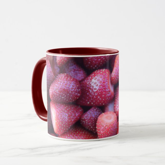 Vibrant Red Strawberry Pattern Ceramic Coffee Mug (Front Left)