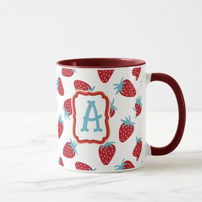 Vibrant Red Strawberry Pattern Ceramic Coffee Mug (Right)