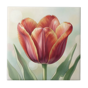 Vibrant Red Tulip Floral Art Ceramic Tile