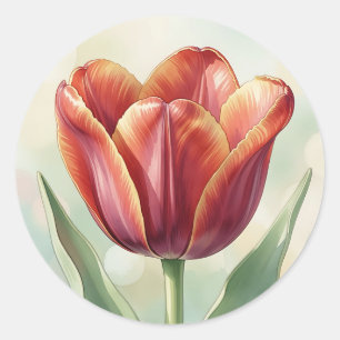 Vibrant Red Tulip Floral Art Classic Round Sticker