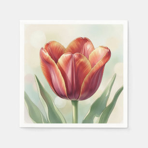 Vibrant Red Tulip Floral Art Napkin