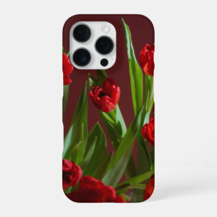 Vibrant red tulips iPhone 16 pro case