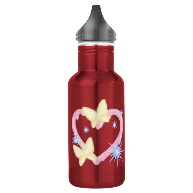 Vibrant Red Water Bottle with Enchanted Butterfly  (Left)