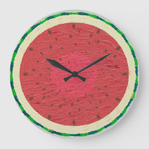 Vibrant Red Watermelon Slice Painted Fruit Large Clock