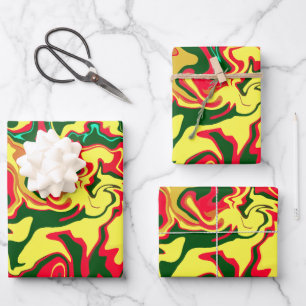 Vibrant Red, Yellow, and Green Abstract Art  Wrapping Paper Sheet