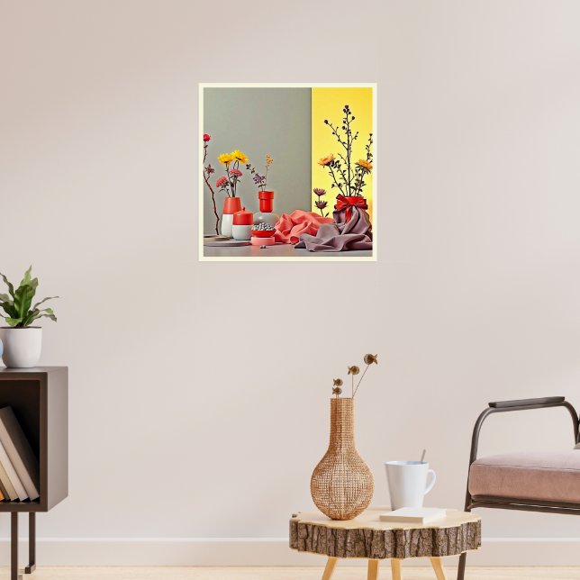 Vibrant Red Yellow Arrangement Design Poster (Living Room 3)