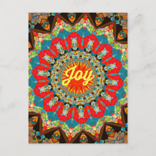 Vibrant Red Yellow Kaleidoscope "Joy" Design Postcard