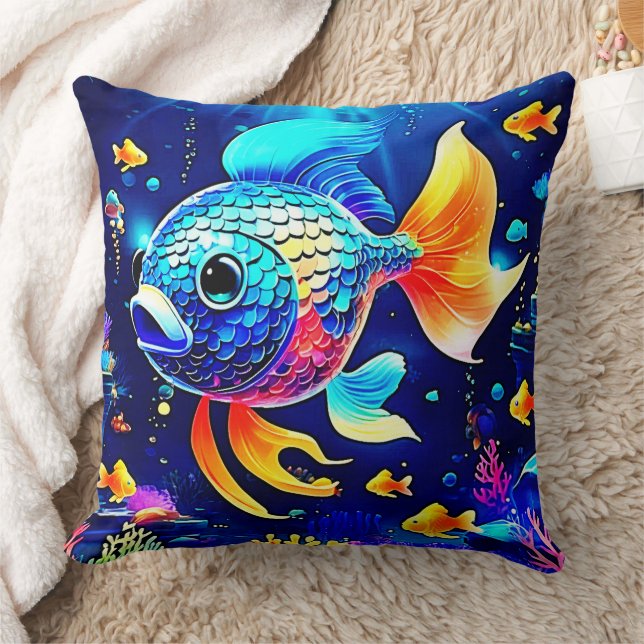 Vibrant Reef Fish Design Cushion (Blanket)