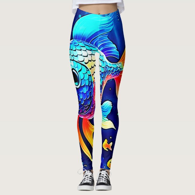 Vibrant Reef Fish Design Leggings (Front)