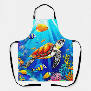 Vibrant Reef: Turtle's Underwater Realm Apron