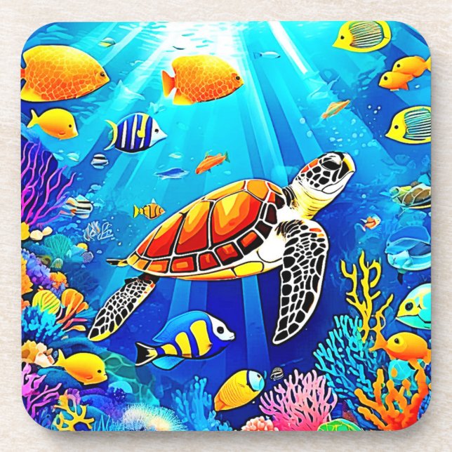 Vibrant Reef: Turtle's Underwater Realm Coaster (Front)