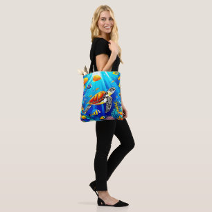 Vibrant Reef: Turtle's Underwater Realm Tote Bag
