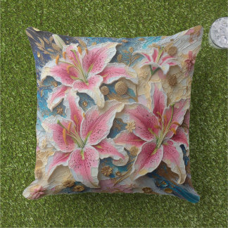 Vibrant Refreshing Lilies Digital Floral Art Cushion
