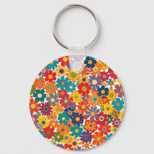 Vibrant Retro 60s Daisy Flower Power Pattern Key Ring