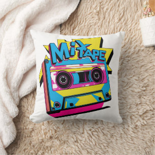 Vibrant Retro 80s Mix Tape Cassette Cushion