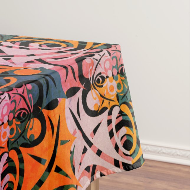 Vibrant Retro Abstract LEAF Pattern  Tablecloth (In Situ)