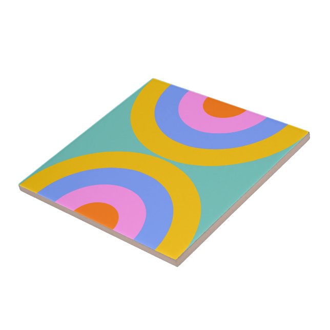 Vibrant Retro Boho Circles Ceramic Tile (Side)